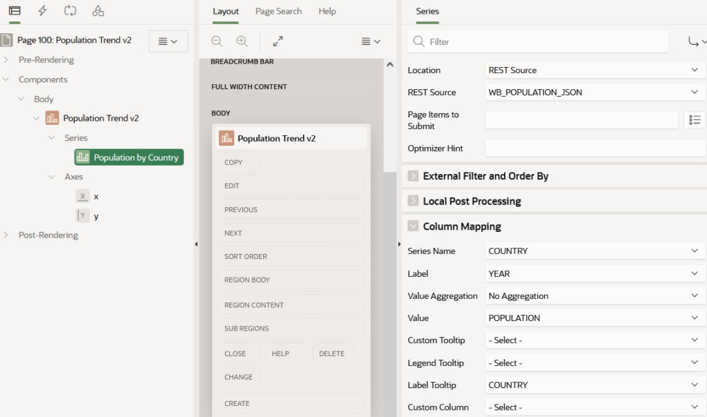 JET Chart configuration using the World Bank REST Data Source